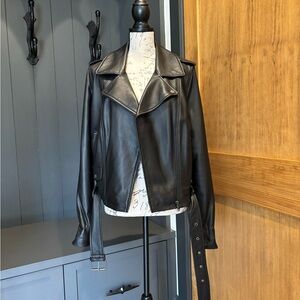 Never Worn XS (US 10/12) Universal Standard Black Leather Jacket